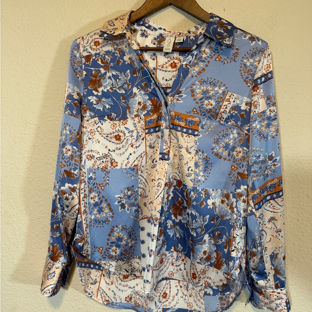 Joie Blue and Brown Floral Blouse-size S